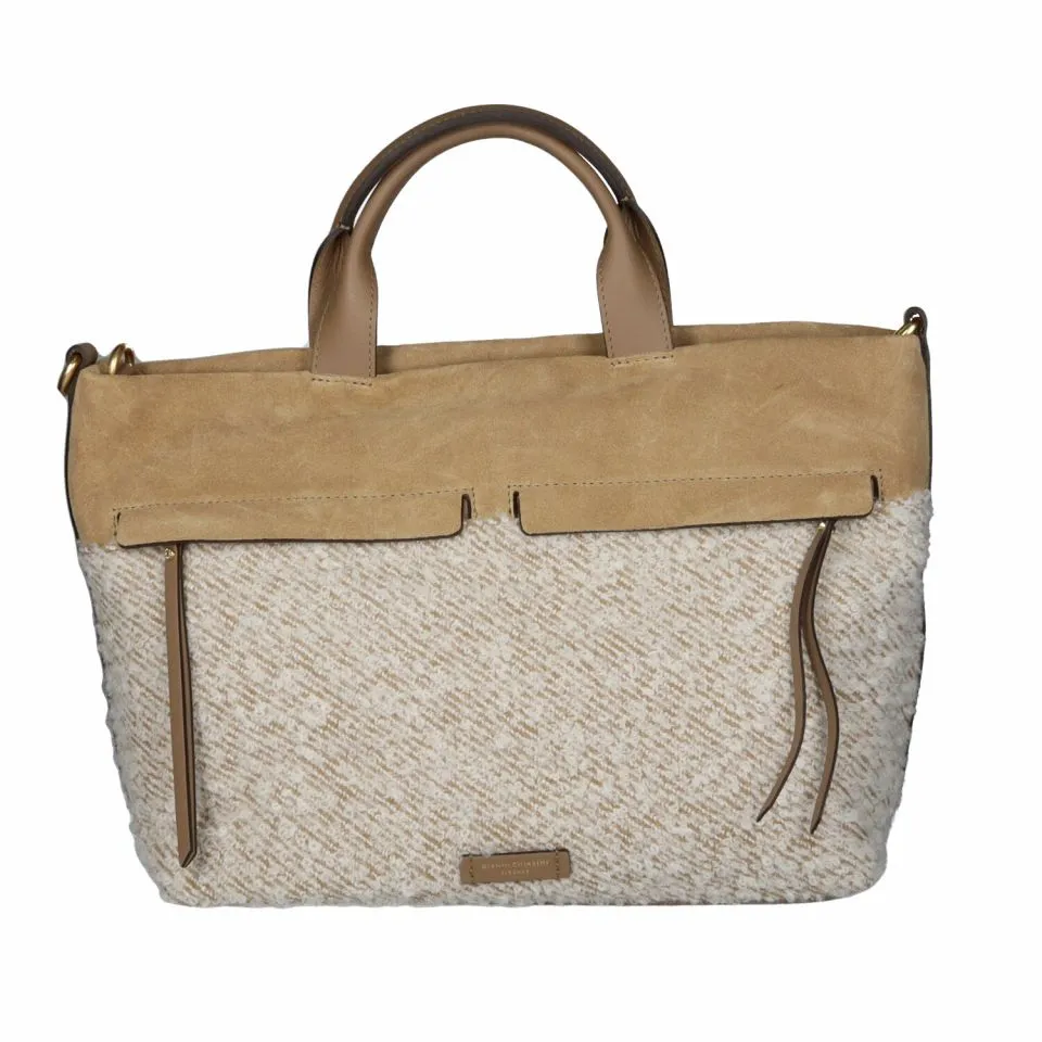 Bolso Lana Taupe/beig Banda Ante y Doble Asa De Mano