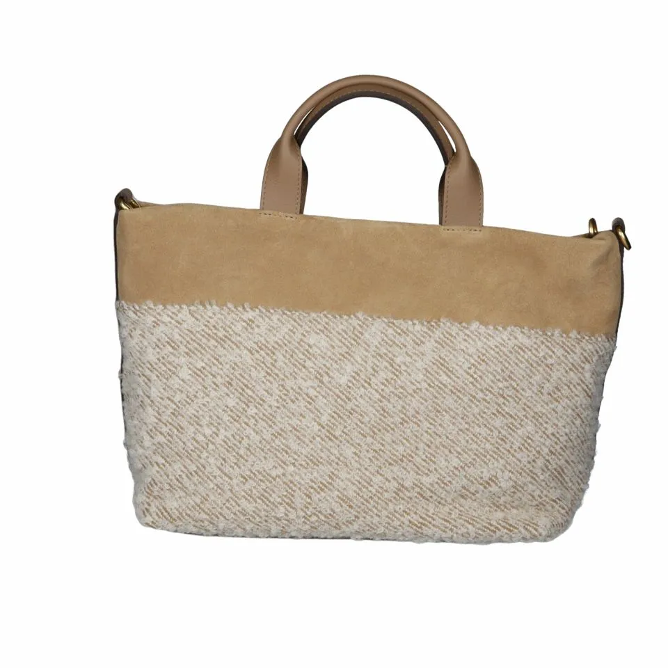 Bolso Lana Taupe/beig Banda Ante y Doble Asa De Mano