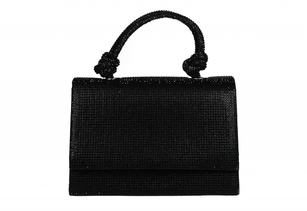 Bolso Mano Negro Strass Tapa Asa Nudos