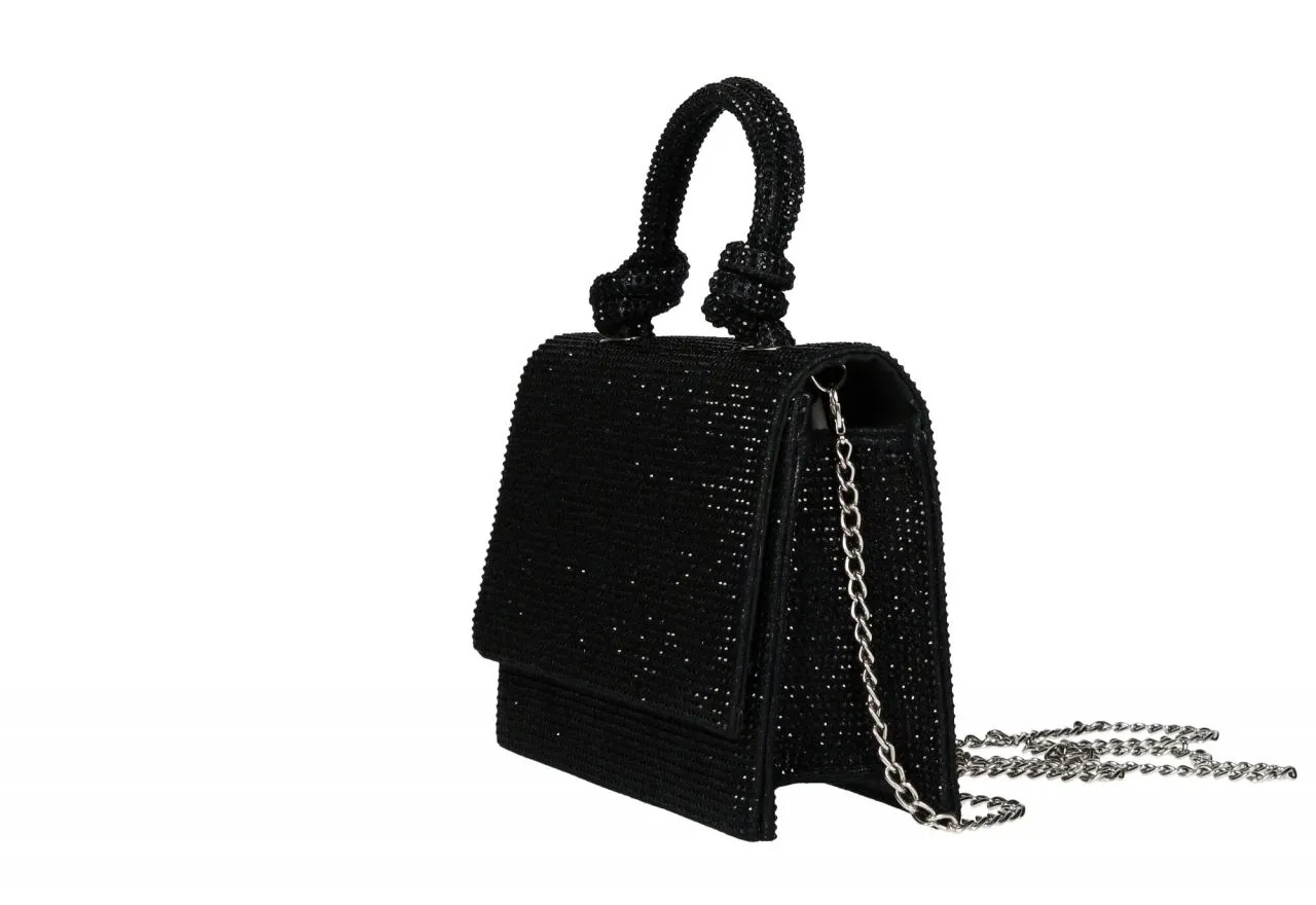 Bolso Mano Negro Strass Tapa Asa Nudos