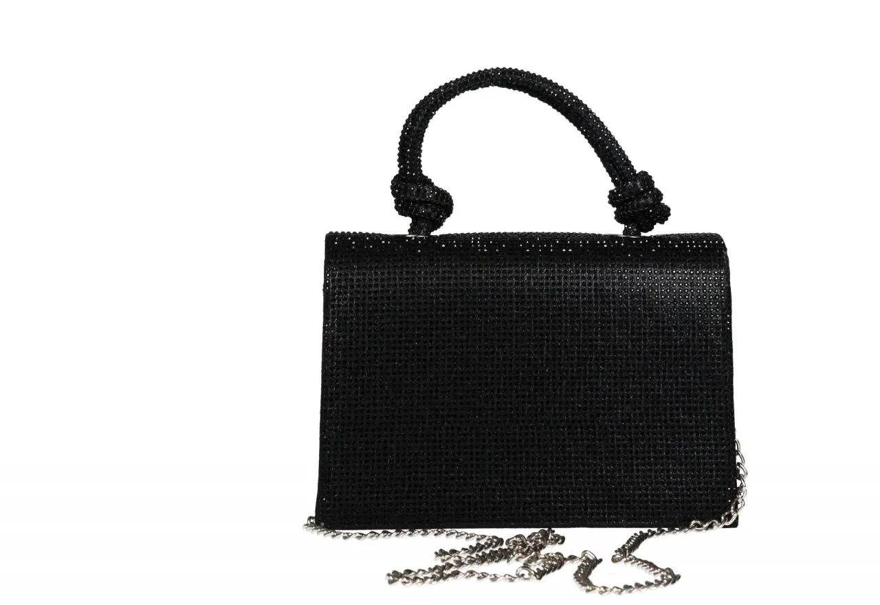 Bolso Mano Negro Strass Tapa Asa Nudos