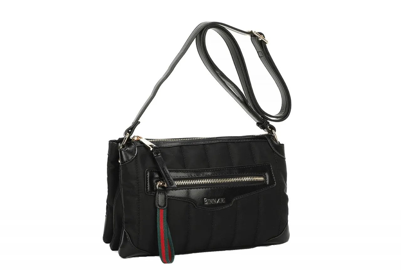 Bolso Nilon Negro Fuelle Bolsillos Pasados Pespuntes