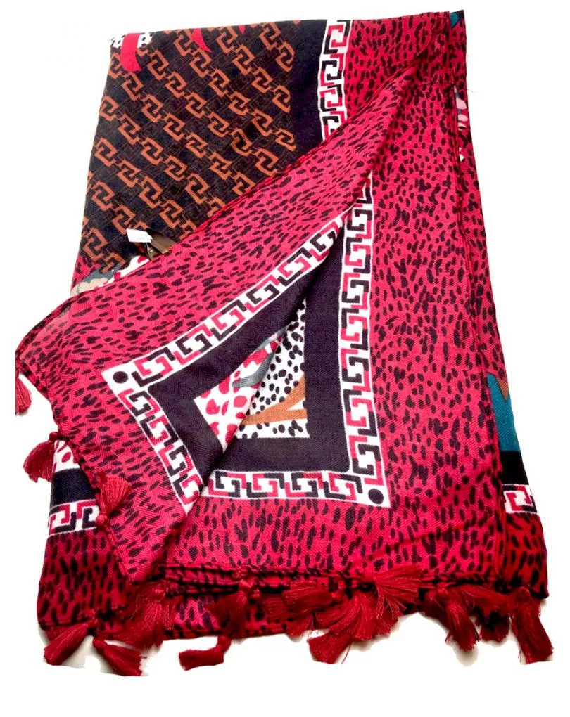 BONITOS PAÑUELOS DE MUJER ROJOS CON DETALLES EN ANIMAL PRINT