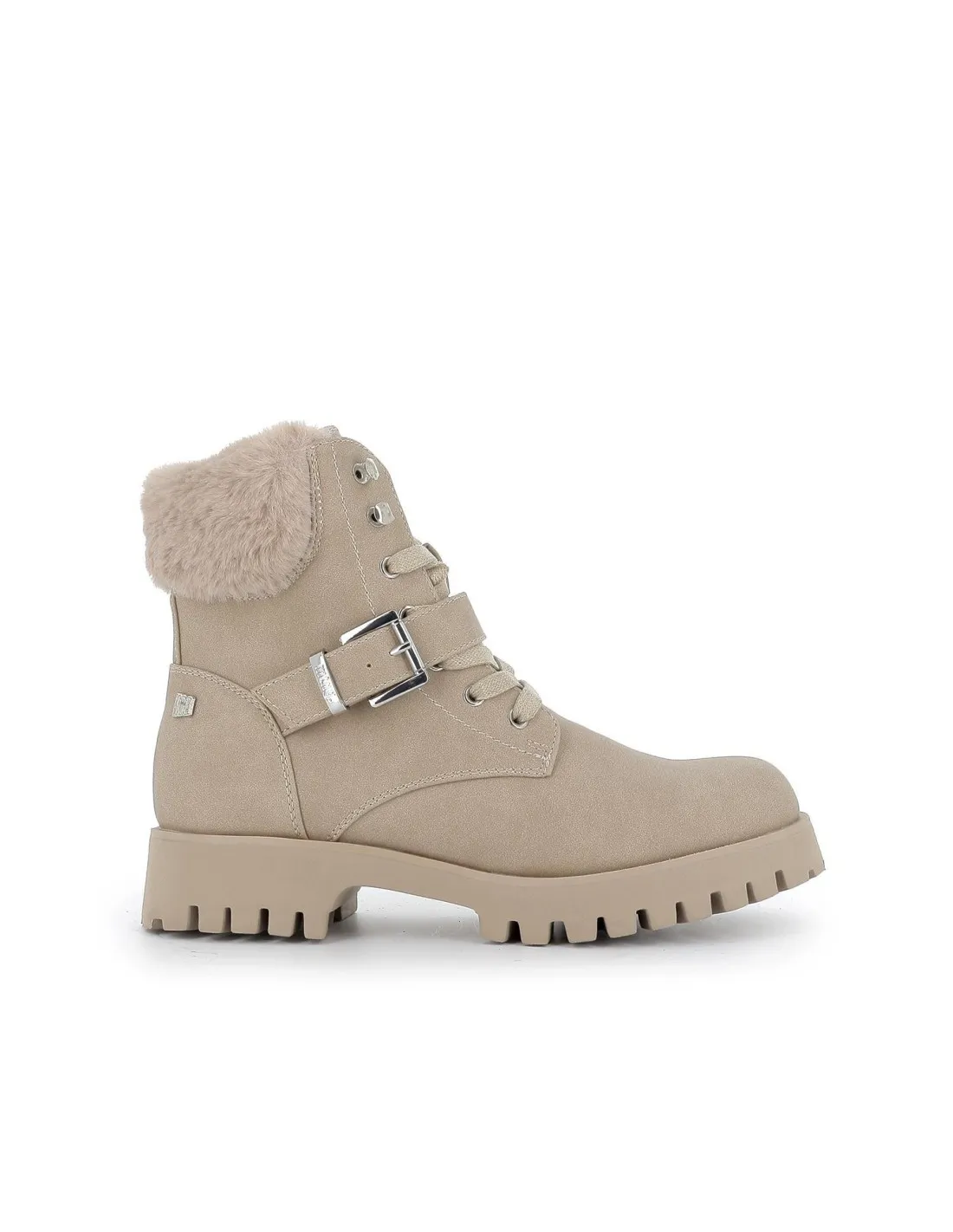 Botín borreguito con hebilla para mujer beige Mustang