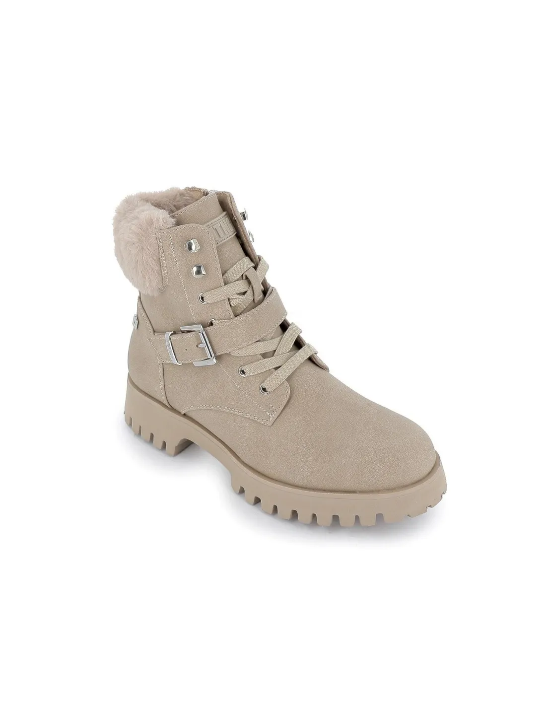 Botín borreguito con hebilla para mujer beige Mustang