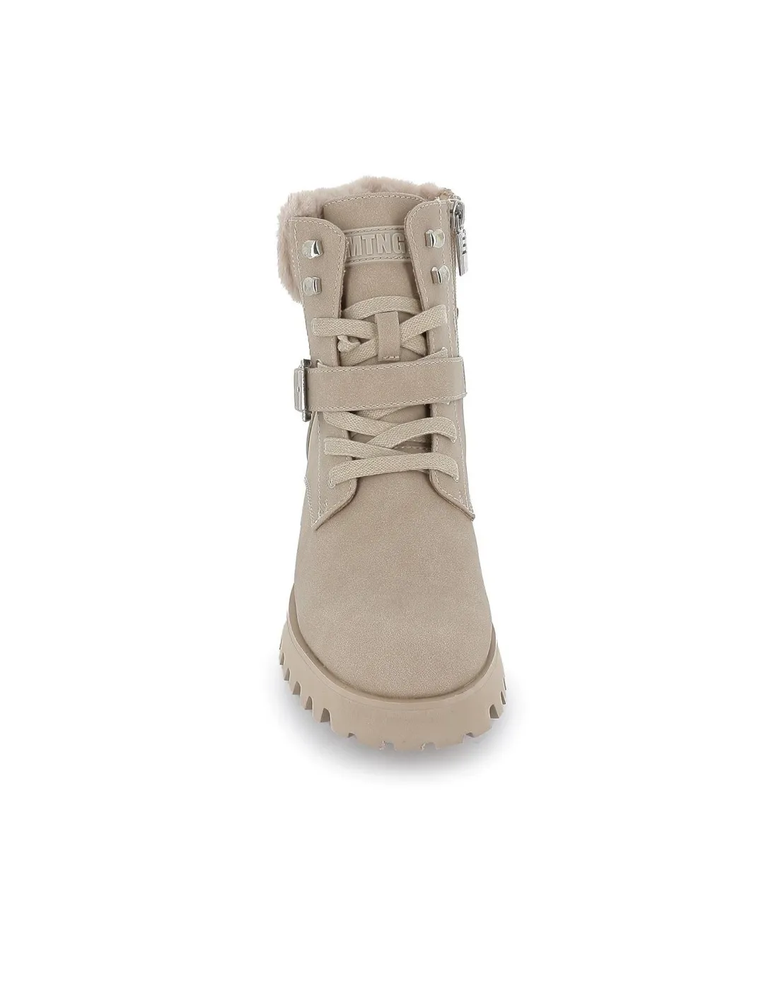 Botín borreguito con hebilla para mujer beige Mustang