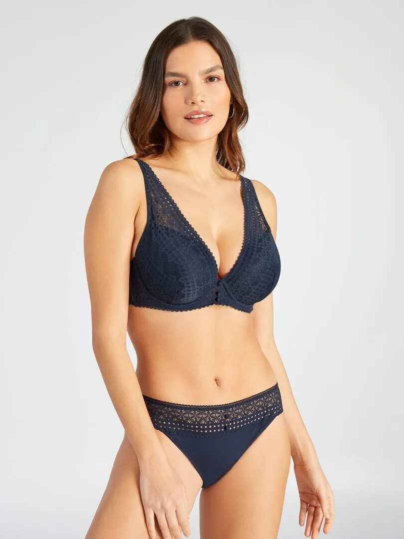 BRAGUITA DE ENCAJE Y MICROFIBRA  AZUL