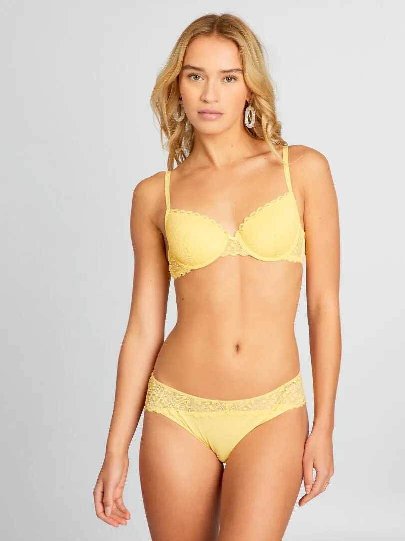 BRAGUITA DE MICROFIBRA Y ENCAJE  AMARILLO