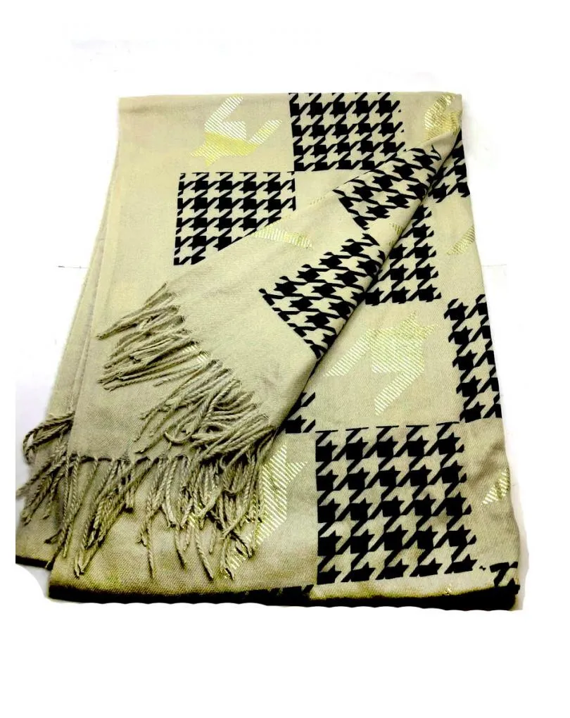 BUFANDAS Y  PASHMINAS BEIGE CON ESTAMPADO PATA DE GALLO