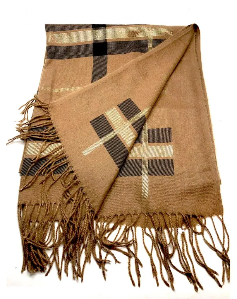 BUFANDAS Y  PASHMINAS MARRONES CON DETALLES DORADOS