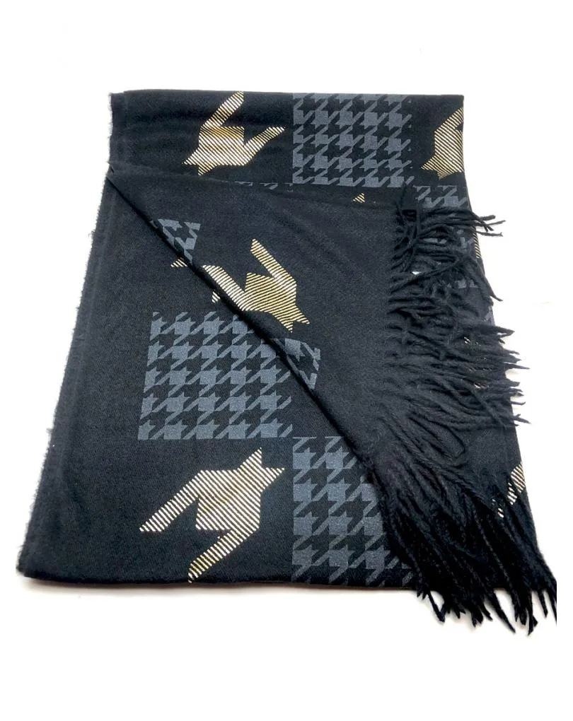 BUFANDAS Y  PASHMINAS NEGRAS CON ESTAMPADO PATA DE GALLO
