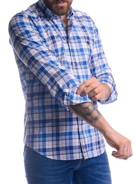 Camisa El Pulpo Pop Tartan Azul Para Hombre