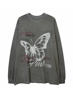 Camiseta de manga larga con estampado de mariposas para hombre