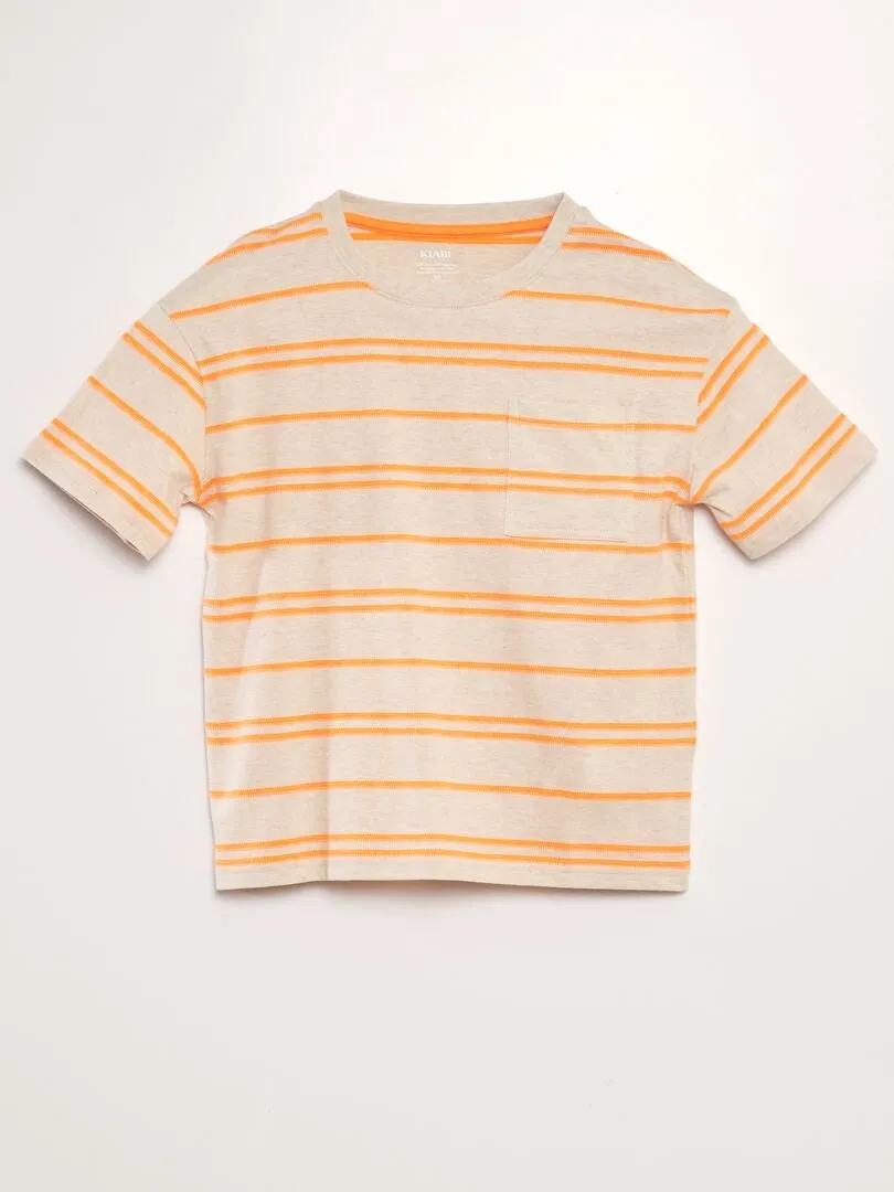 CAMISETA DE PUNTO A RAYAS  BEIGE