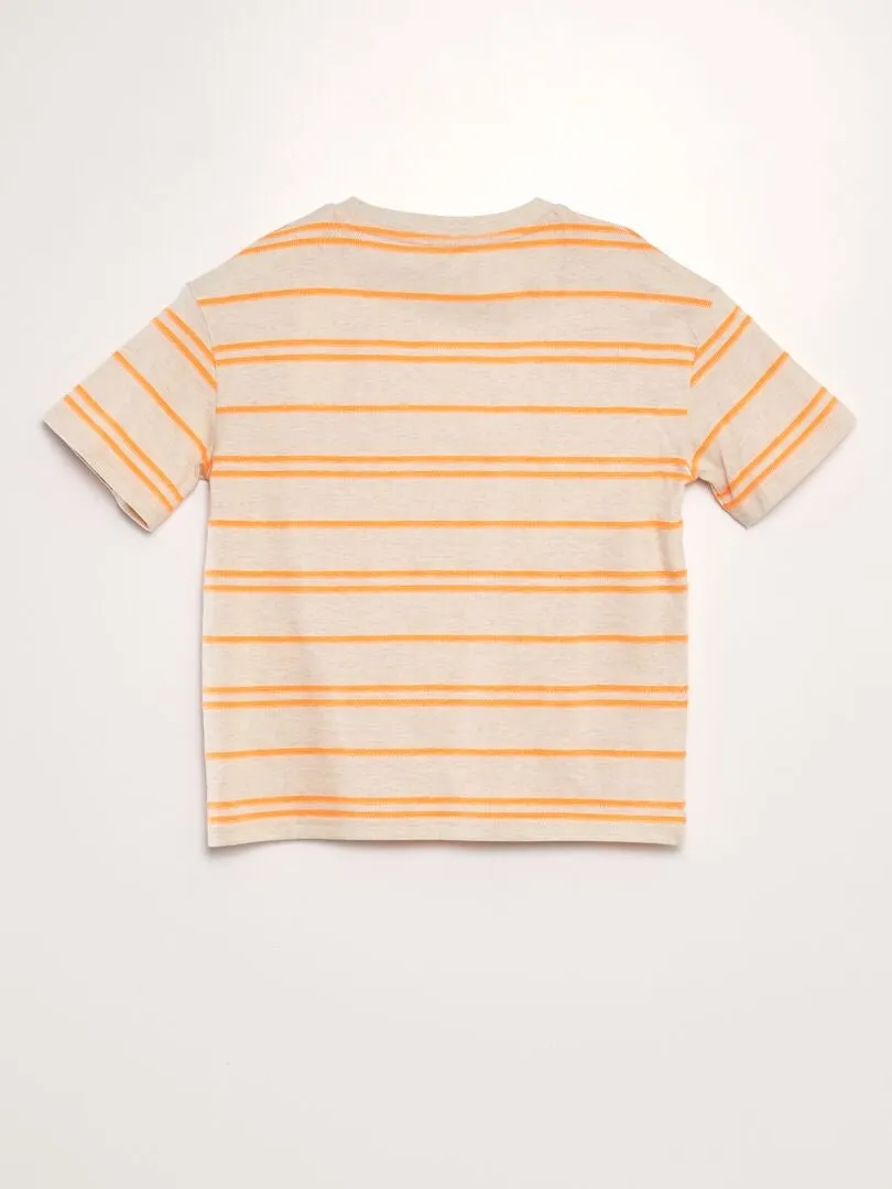 CAMISETA DE PUNTO A RAYAS  BEIGE
