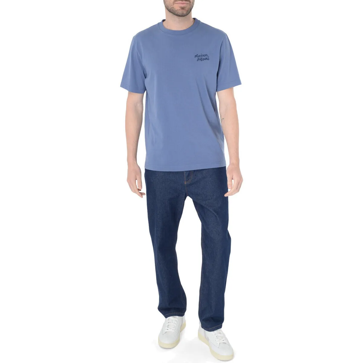 Camiseta Maison Kitsuné Escritura a mano en jersey azul