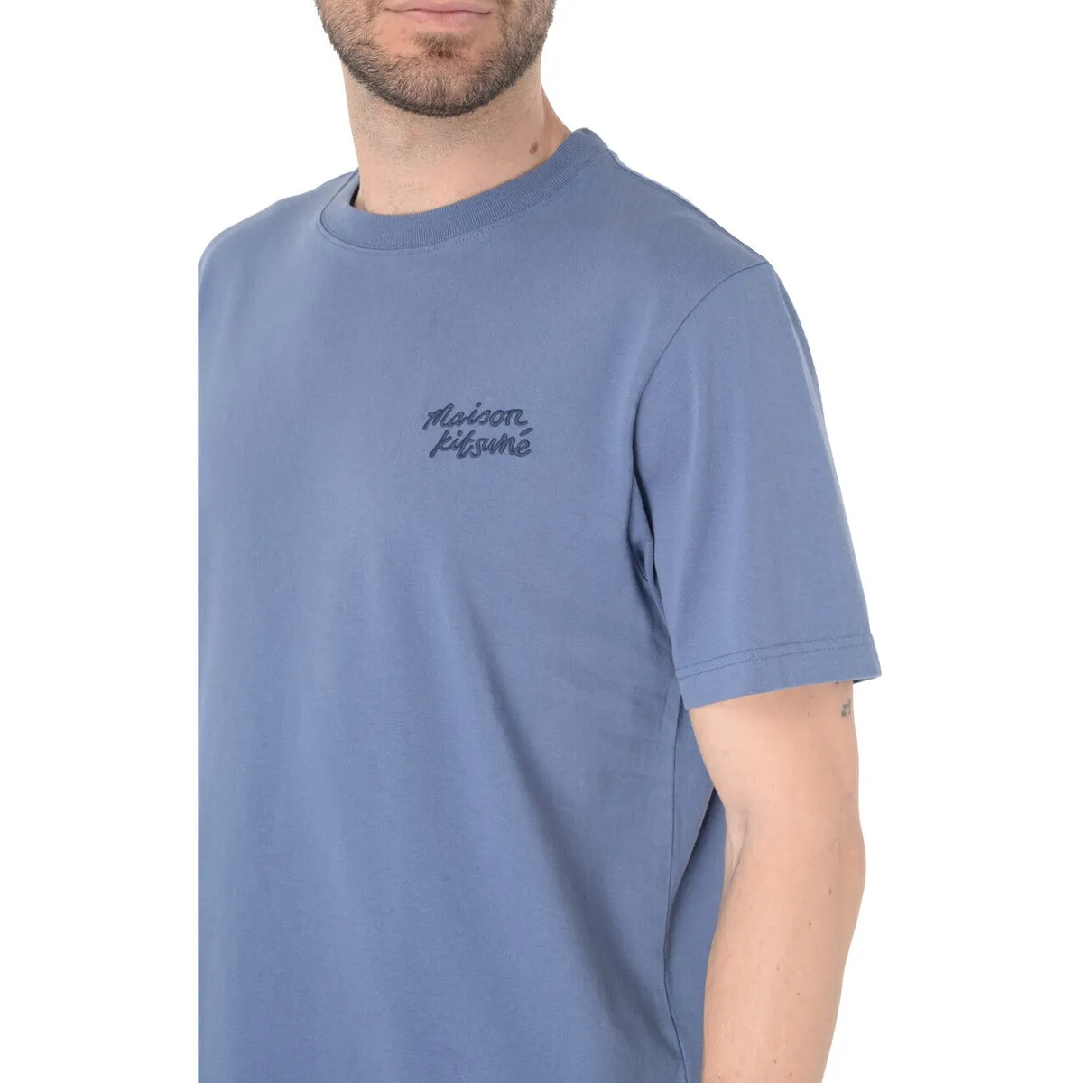 Camiseta Maison Kitsuné Escritura a mano en jersey azul