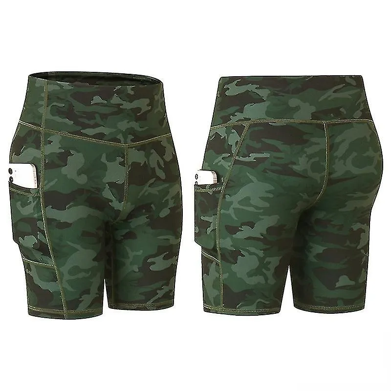 Camouflage Nude Yoga Shorts With Pockets(green)