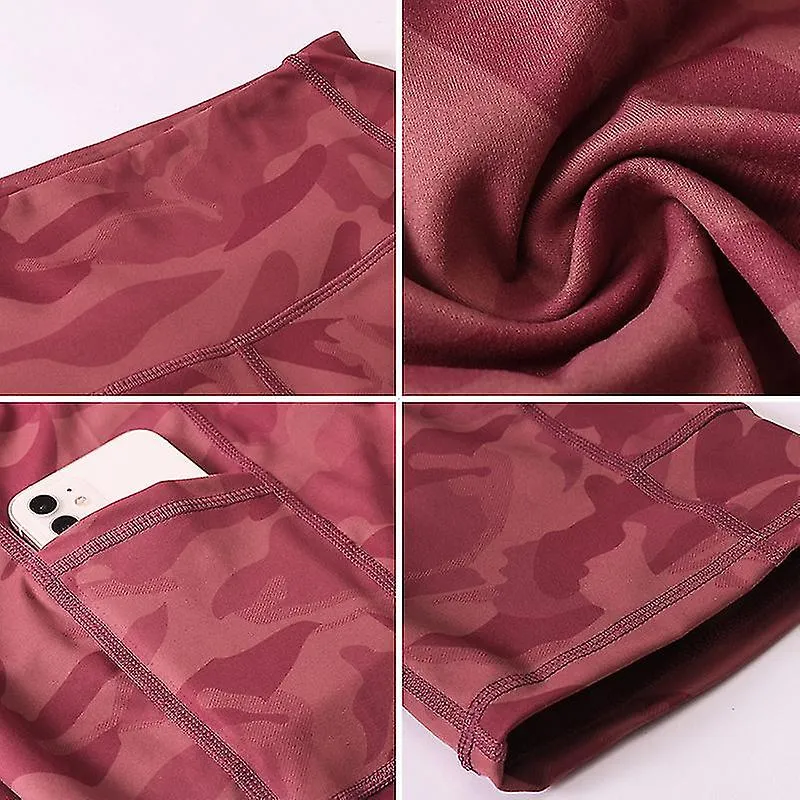 Camouflage Nude Yoga Shorts With Pockets(green)