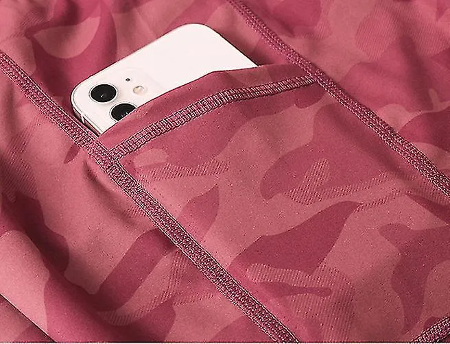 Camouflage Nude Yoga Shorts With Pockets(green)