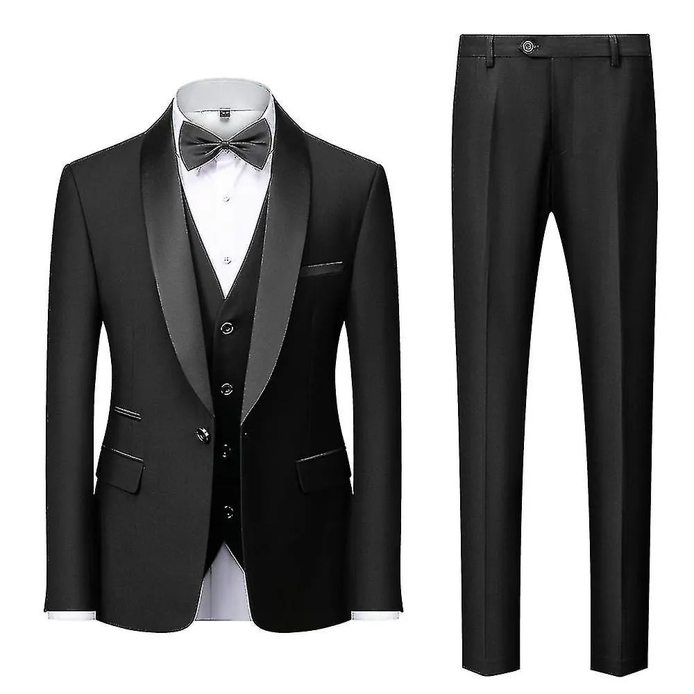 Chaqueta de traje de 3 piezas para hombres + chaleco + pantalones Traje de negocios de boda chal de solapa de esmoquin de alta c