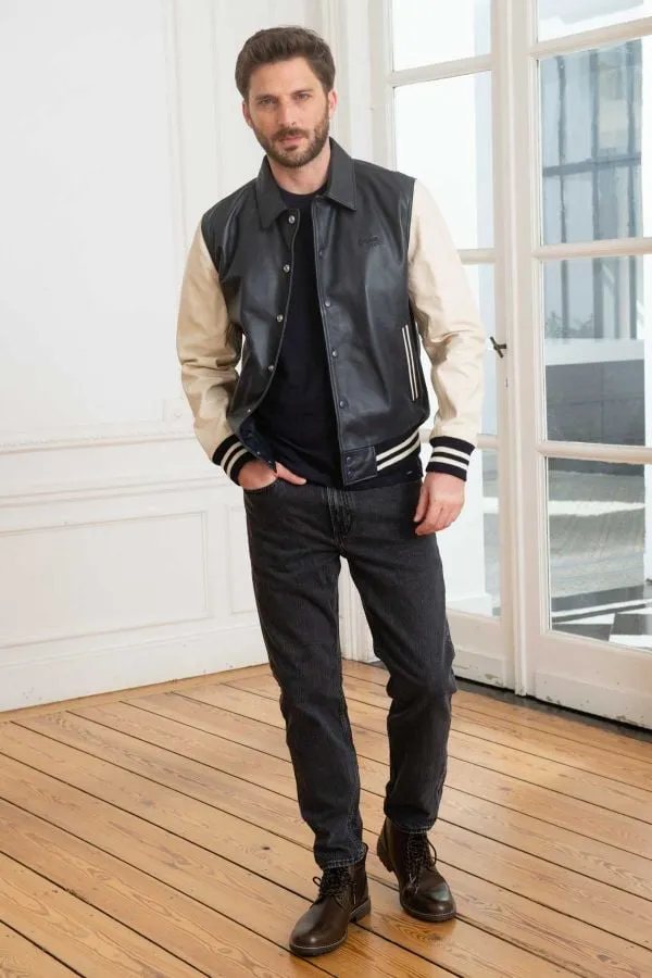 Chaqueta Hombre Schott Lccoachvars Navy Off White