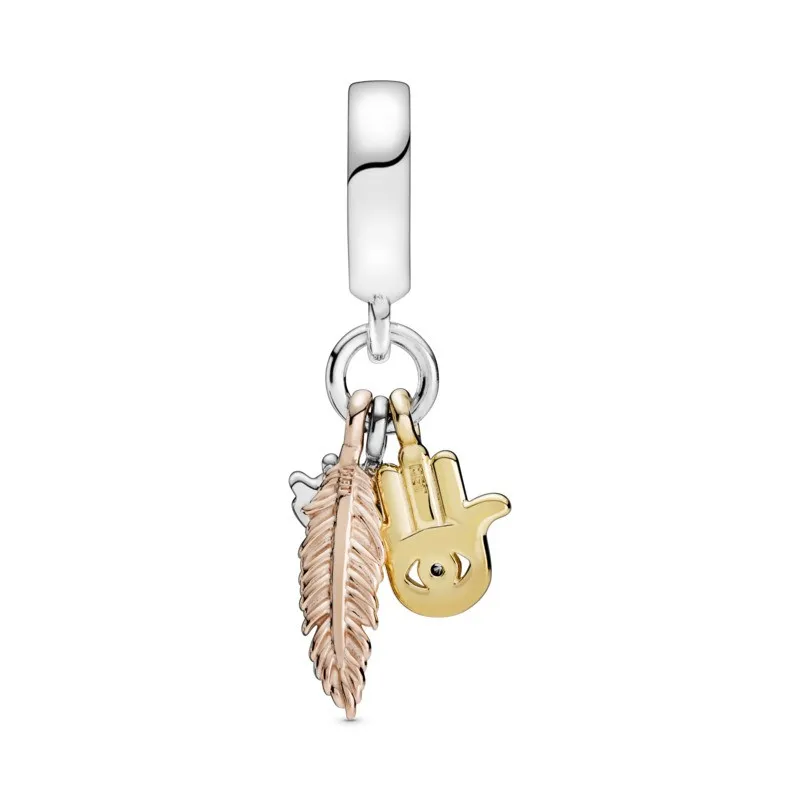 Charm Colgante en Plata de ley Mano de Fátima, Ojo Turco Y Pluma