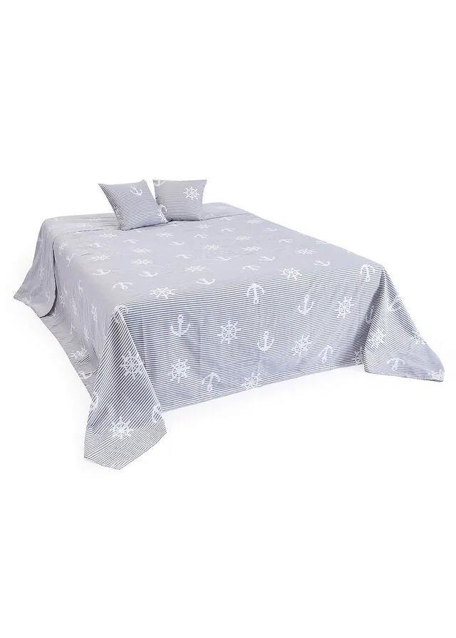 COLCHA CON UN DISEñO MARINERO GRISBLANCO
