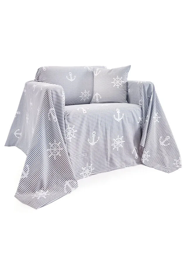 COLCHA CON UN DISEñO MARINERO GRISBLANCO