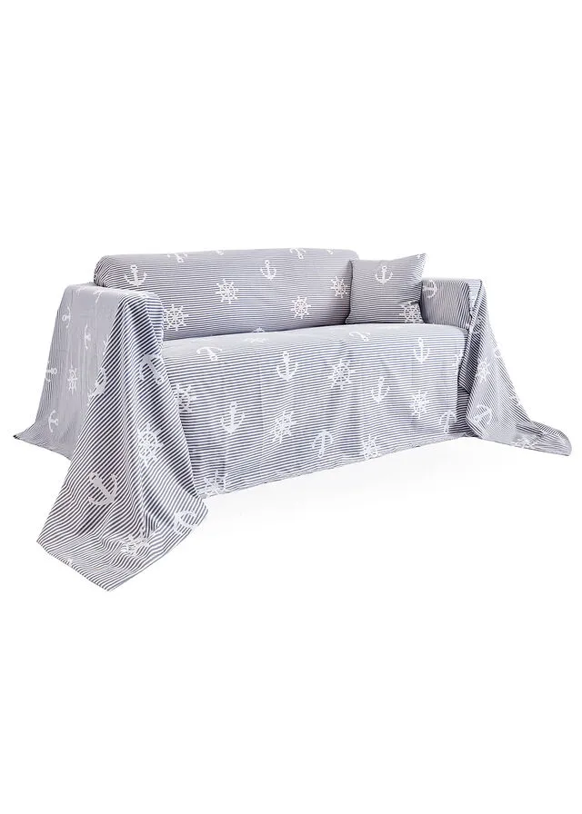 COLCHA CON UN DISEñO MARINERO GRISBLANCO