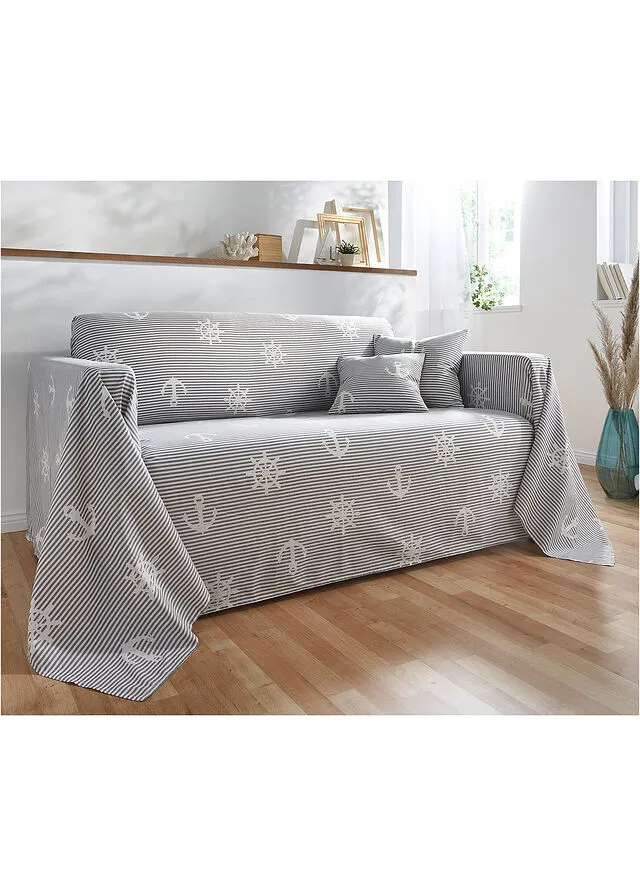 COLCHA CON UN DISEñO MARINERO GRISBLANCO
