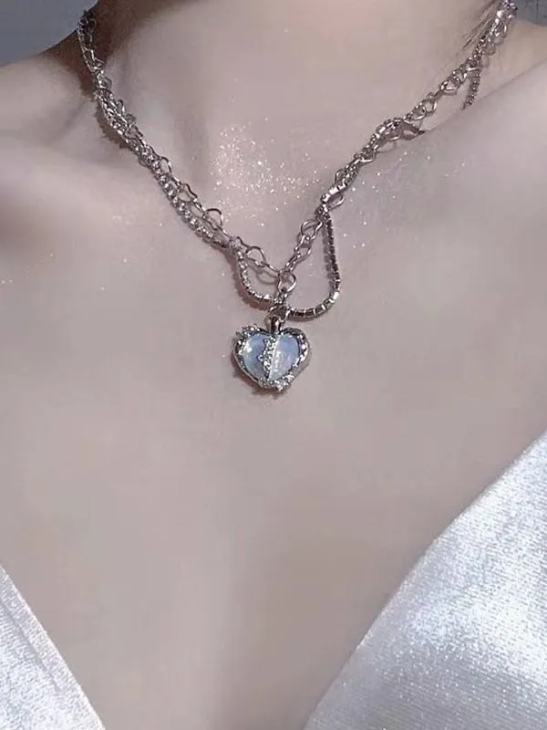 Collar de cadena de diamantes de imitación con colgante de corazón