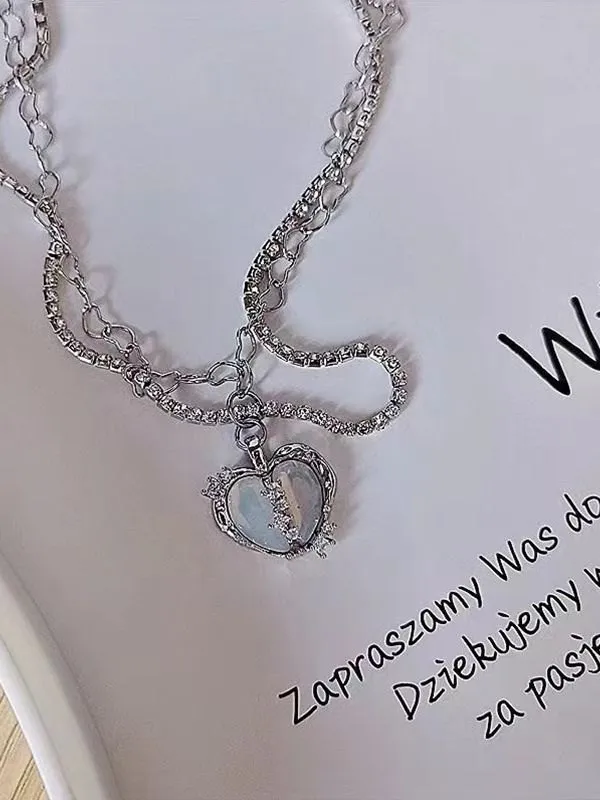 Collar de cadena de diamantes de imitación con colgante de corazón