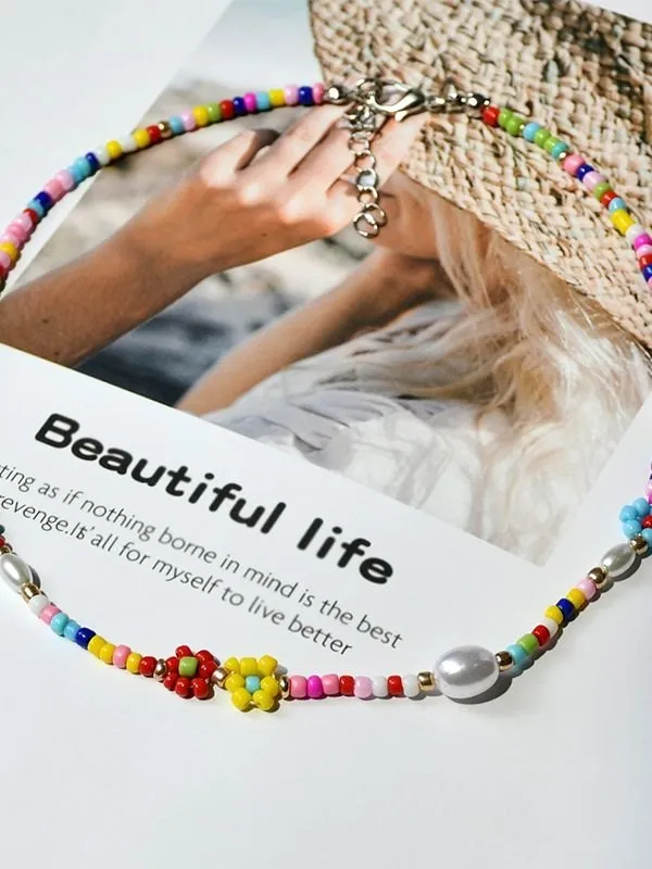 Collar de cuentas de flores de arcoíris