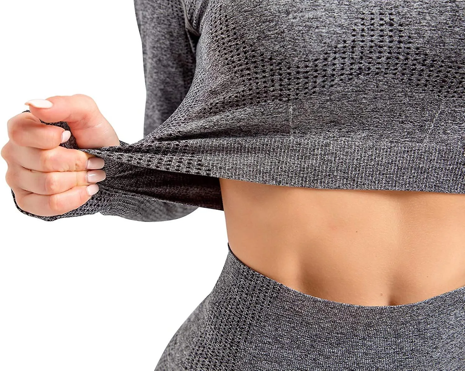 Conjunto de atuendo de yoga de cintura alta de 2 piezas Top de manga larga de gimnasio y mono (gris) S