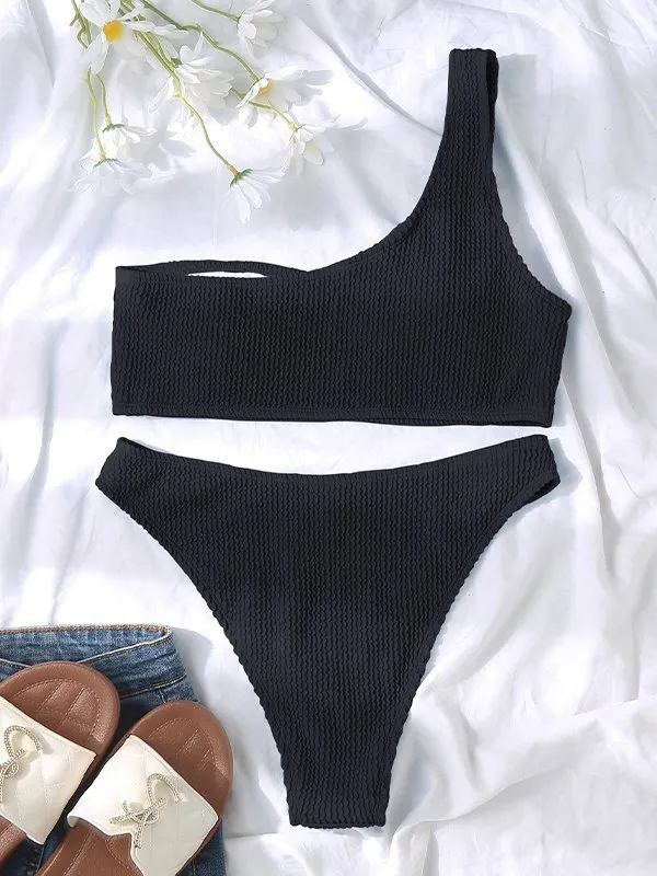 Conjunto de bikini fruncido de un hombro