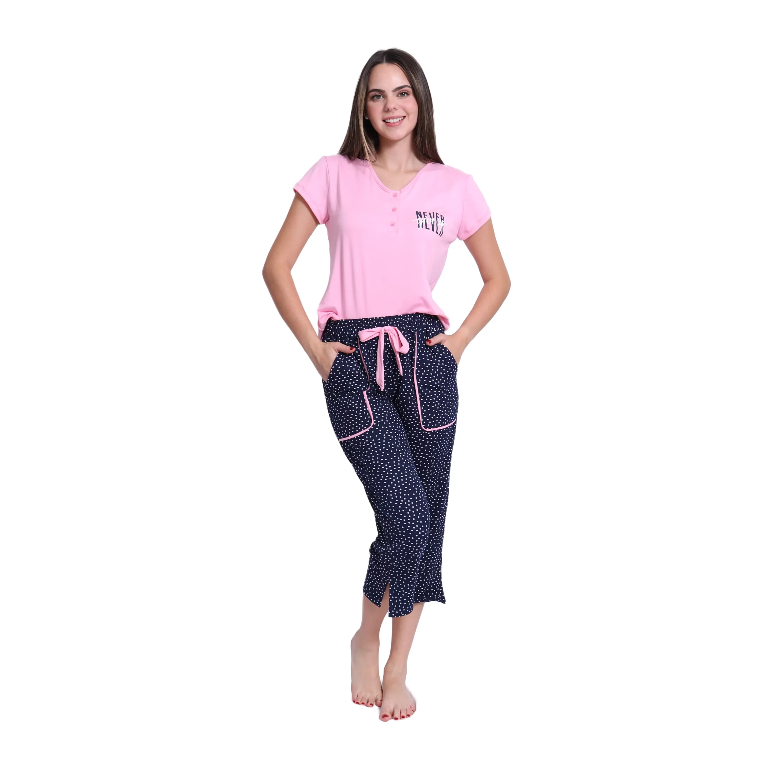 Conjunto de dormir franela manga corta y pantalón 3/4
