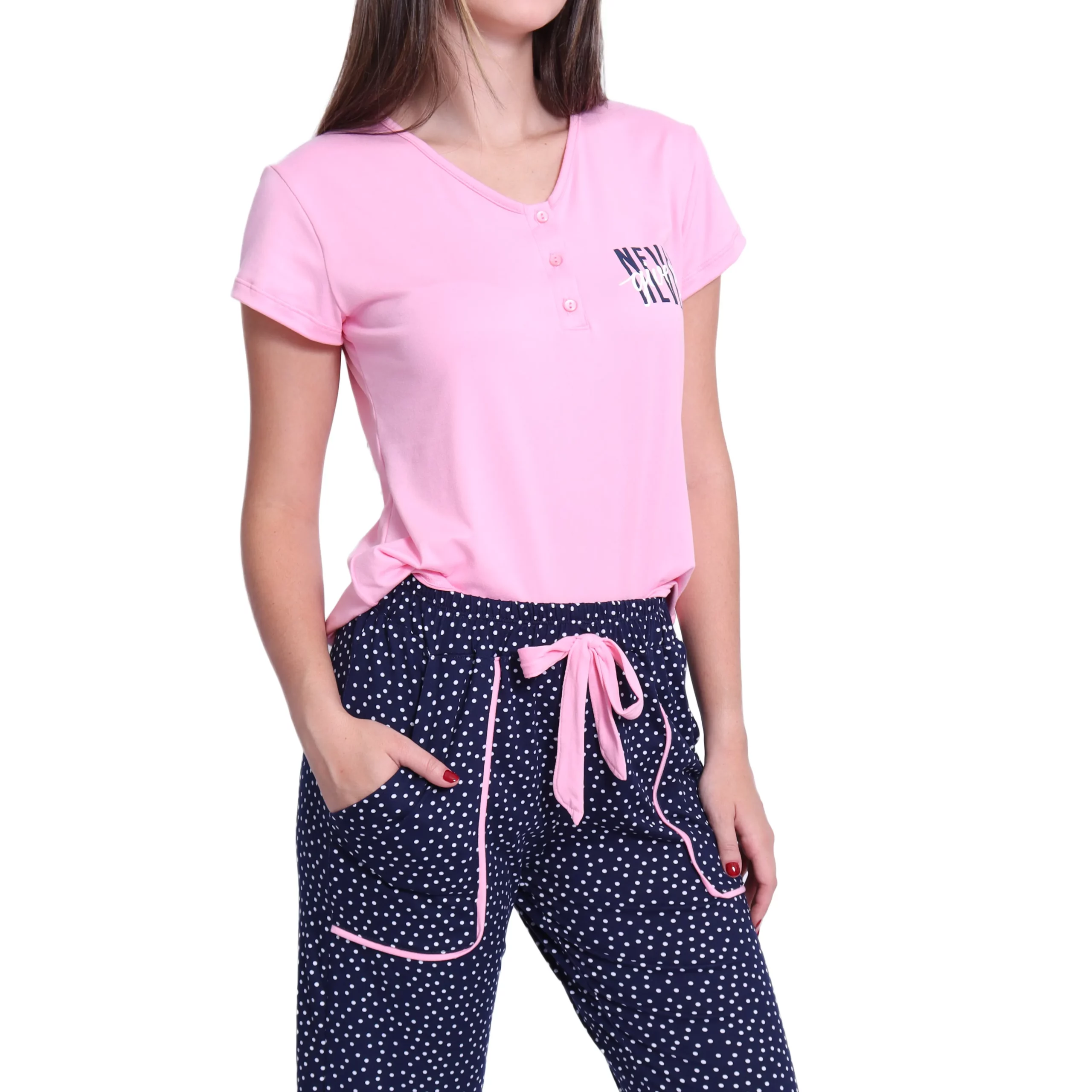Conjunto de dormir franela manga corta y pantalón 3/4