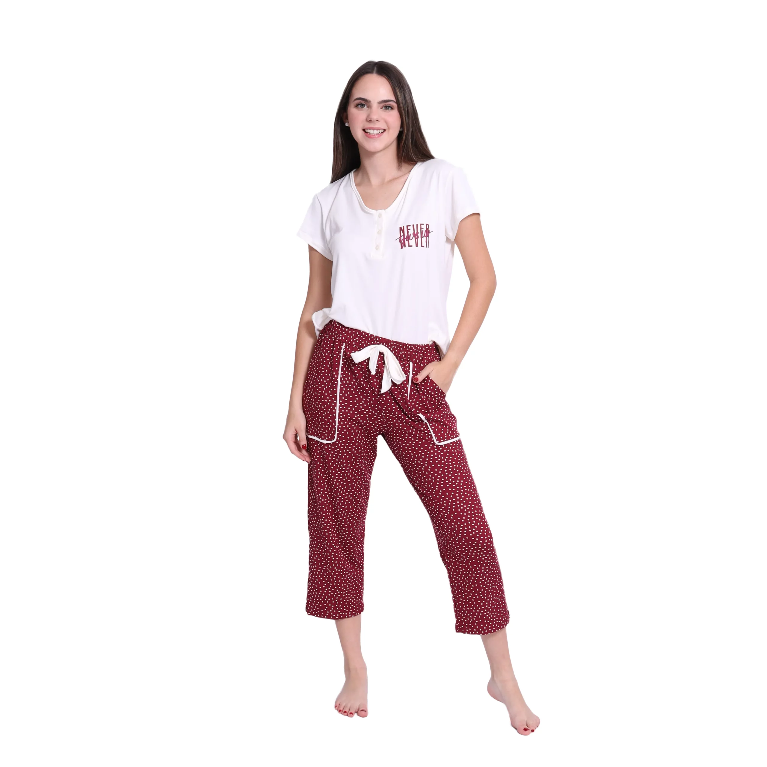 Conjunto de dormir franela manga corta y pantalón 3/4