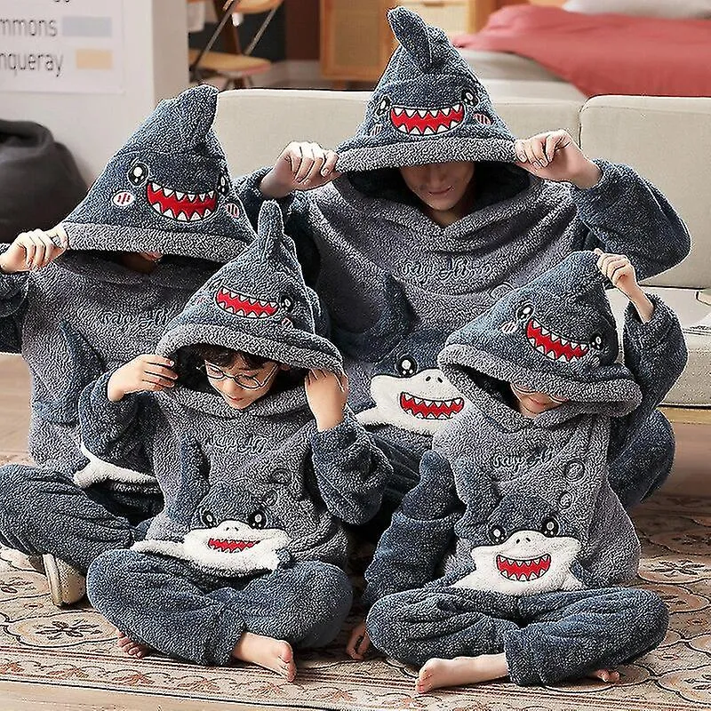CONJUNTO DE PIJAMA DE INVIERNO PADREHIJO PIJAMA DE FRANELA PARA NIñOS PESUADA CON CAPUCHA DE PELUCHE ENGROSADA ANIMAL DE MANGA 