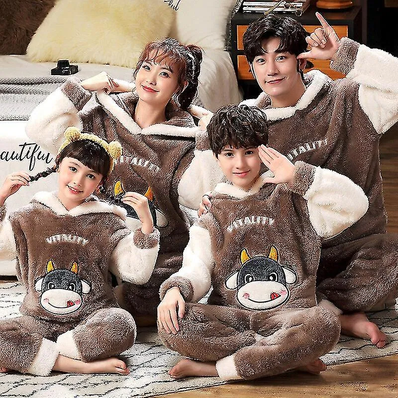 CONJUNTO DE PIJAMA DE INVIERNO PADREHIJO PIJAMA DE FRANELA PARA NIñOS PESUADA CON CAPUCHA DE PELUCHE ENGROSADA ANIMAL DE MANGA 