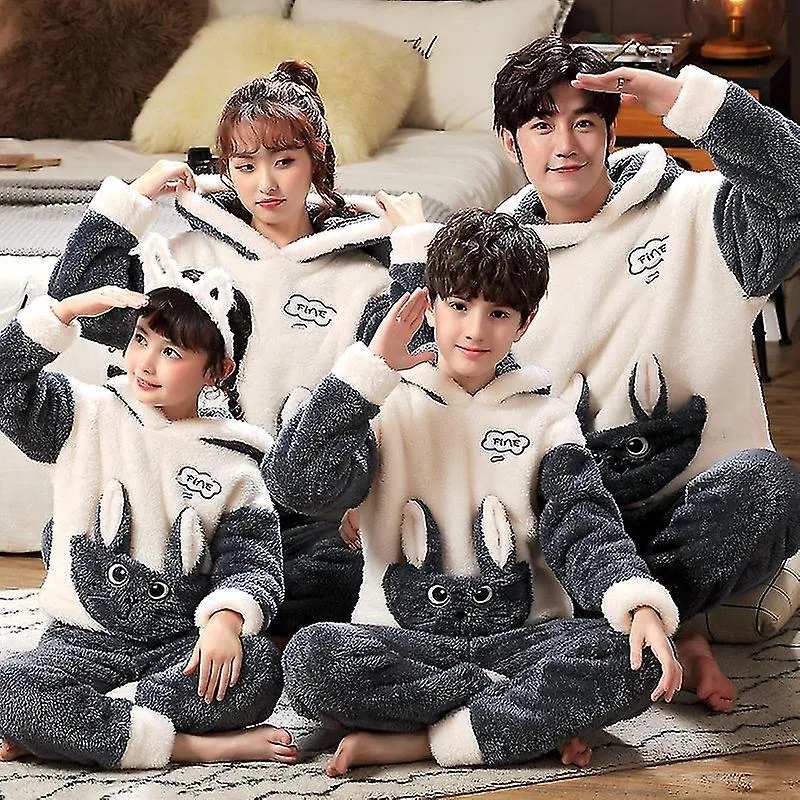 CONJUNTO DE PIJAMA DE INVIERNO PADREHIJO PIJAMA DE FRANELA PARA NIñOS PESUADA CON CAPUCHA DE PELUCHE ENGROSADA ANIMAL DE MANGA 