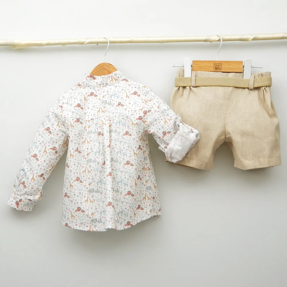 Conjunto Nio India con camisa y pantalón de lino con cinturón