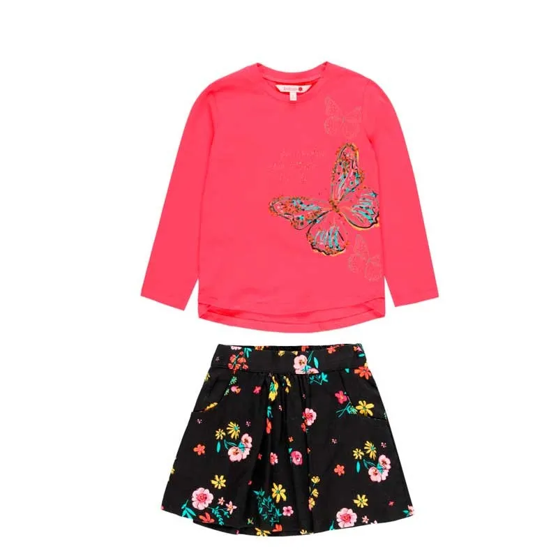 Conjunto ropa de niña falda viella y camiseta roja
