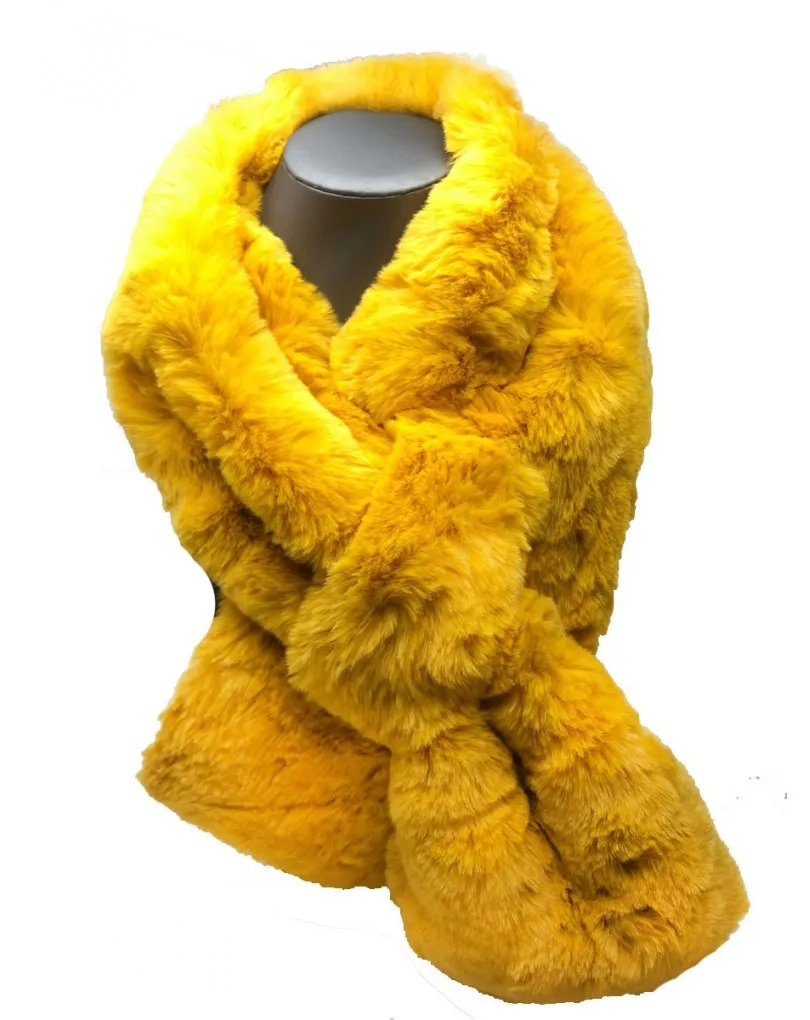 CUELLOS Y BUFANDAS DE PELO COLOR AMARILLO MOSTAZA