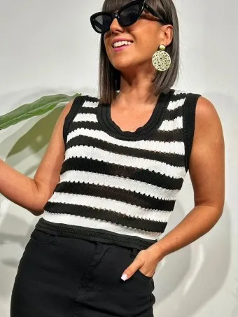 Cuerpo Pointelle Rayas MAREGY Negro