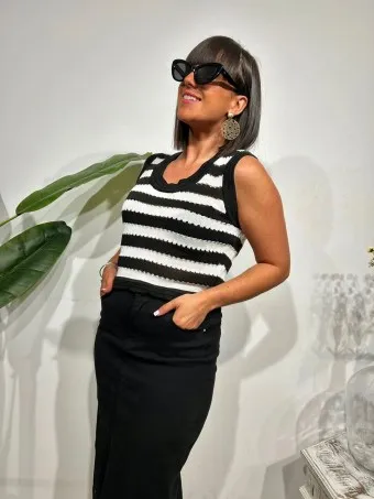 Cuerpo Pointelle Rayas MAREGY Negro