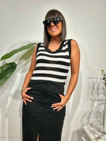 Cuerpo Pointelle Rayas MAREGY Negro