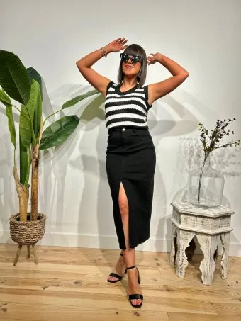 Cuerpo Pointelle Rayas MAREGY Negro