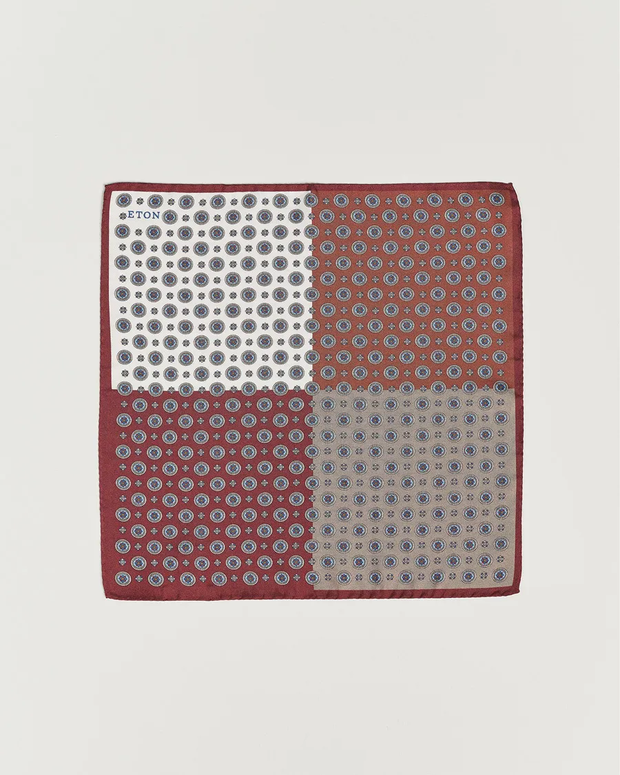Eton Silk Four Faced Medallion Pocket Square White Multi